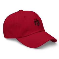 Embroidered dad hat — PJR Built Different — Cranberry, right front view