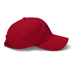 Embroidered dad hat — PJR Built Different — Cranberry, right side view
