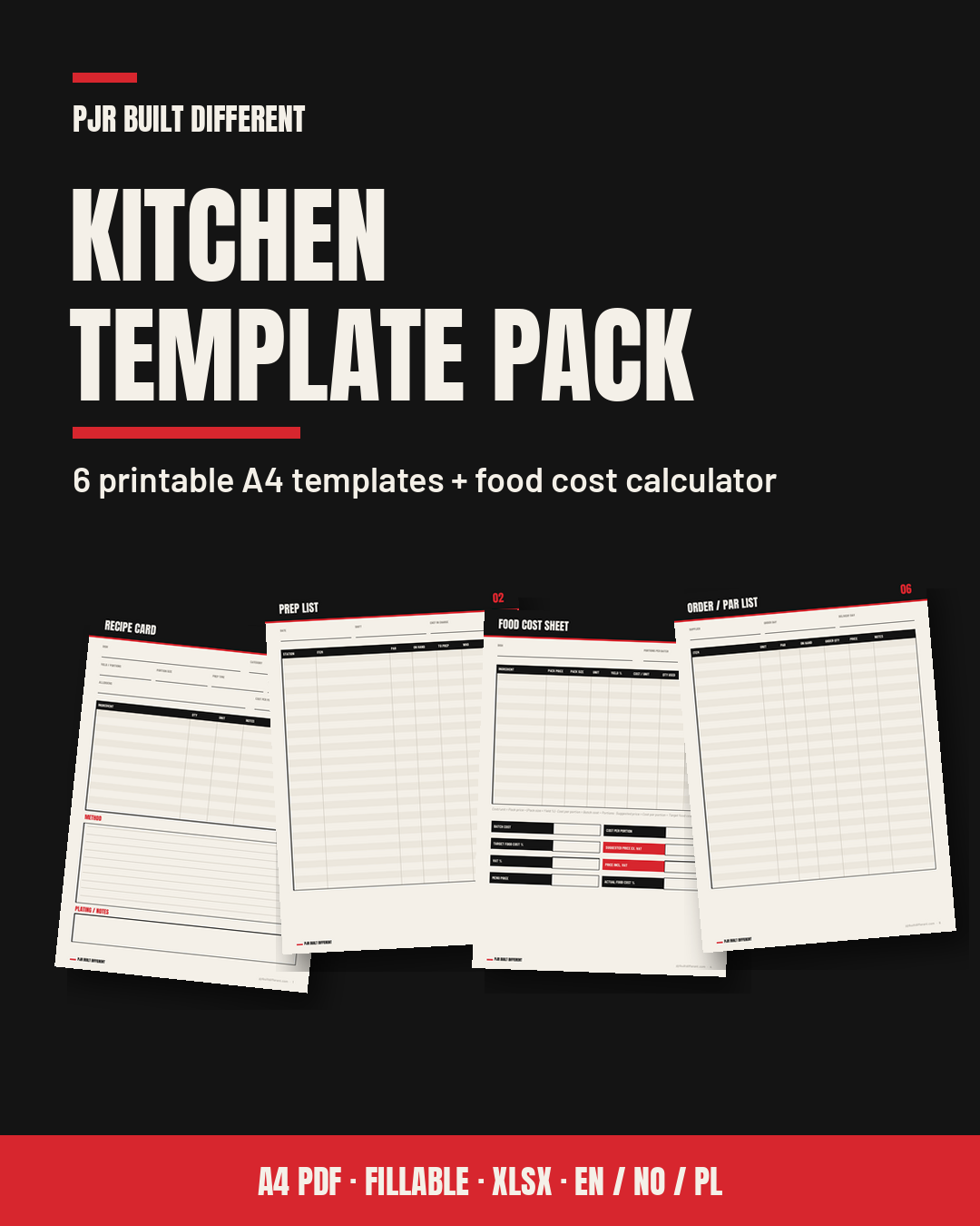 Example Kitchen Task Sheet Kitchen Template Pack | Prep List, Rota & Food Cost Calculator