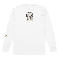 Men's heavyweight long sleeve t-shirt — PJR Built Different — White, front view