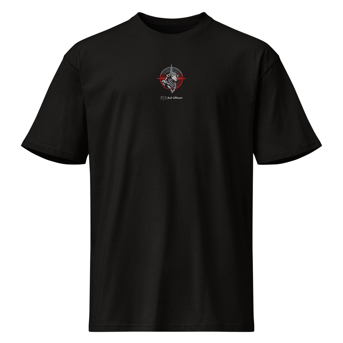 Men's premium heavyweight t-shirt — PJR Built Different — Black, front view