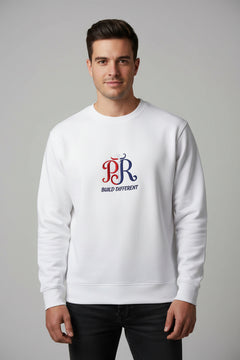 Men's eco sweatshirt — PJR Built Different — 2.0 White, front view