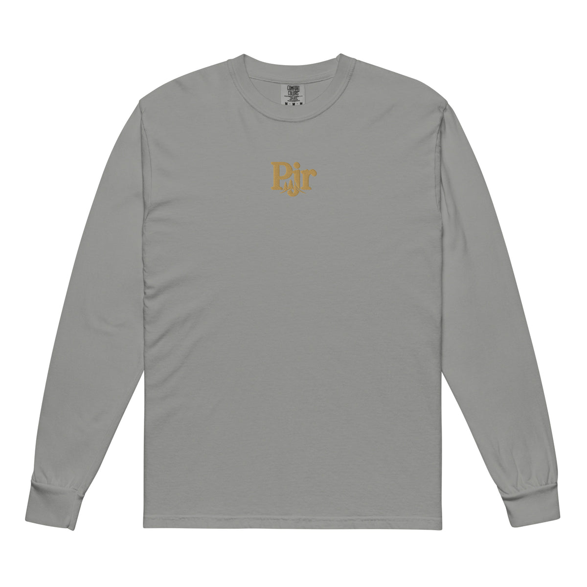 Men's garment-dyed heavyweight long sleeve — PJR Built Different — Grey, front view