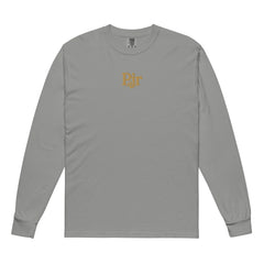 Men's garment-dyed heavyweight long sleeve — PJR Built Different — Grey, front view