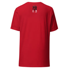Bober QRWA graphic t-shirt — PJR Built Different — Red, back view