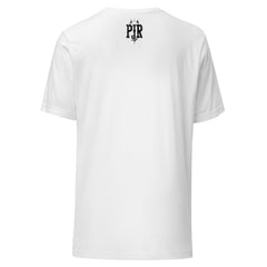 Bober QRWA graphic t-shirt — PJR Built Different — Solid White Blend, back view